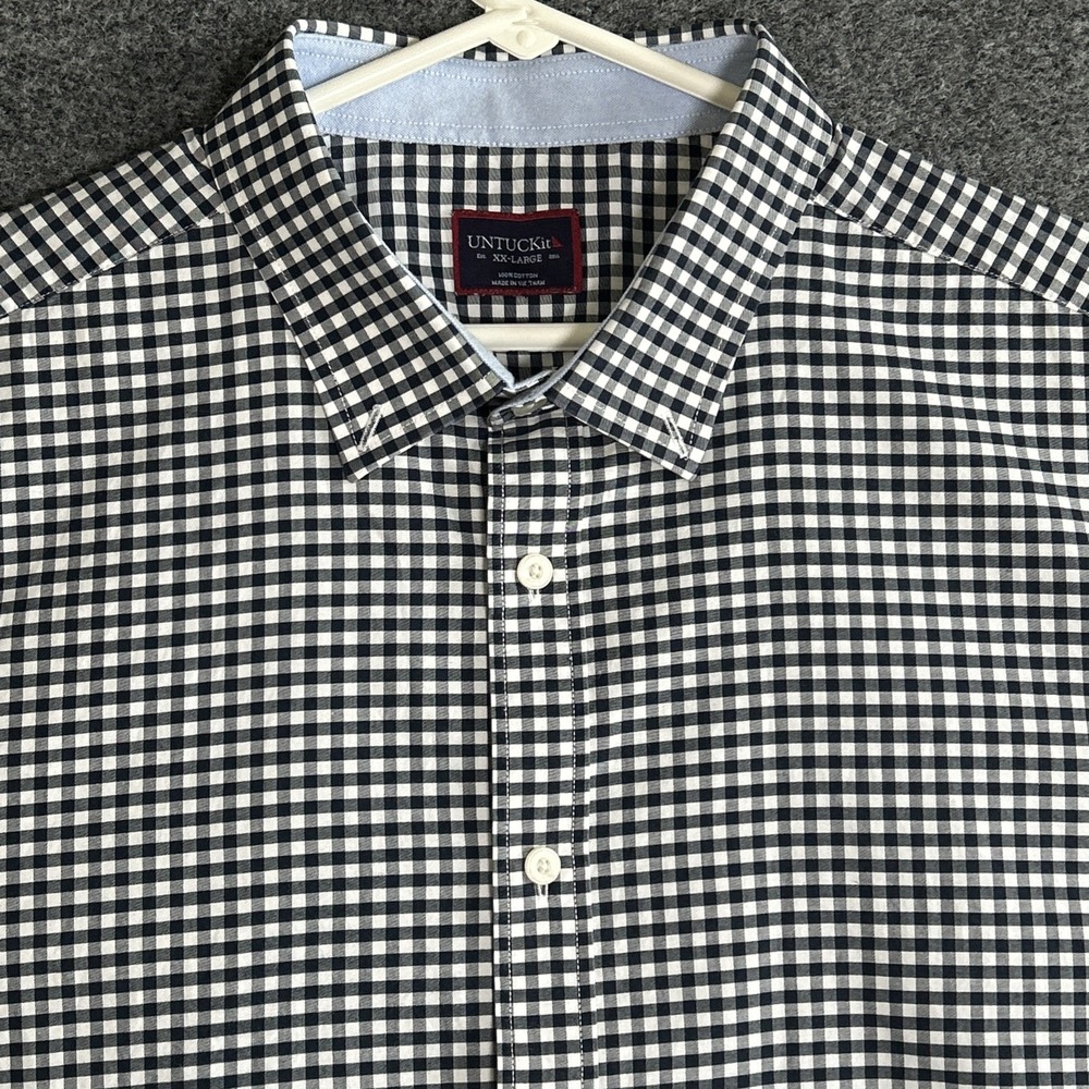 UNTUCKit Short Sleeve Button Down Shirt-Men's 2XL- Blue/White Gingham Checkered